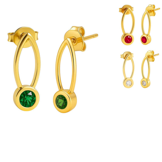18K Gold Over Brass Round Cut Gemstones Stud Earrings Jewelry EM-1290 TGE1035