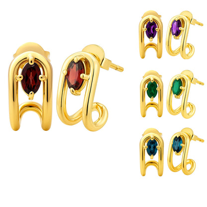 18K Gold Over Brass Oval Cut Gemstones Stud Earrings Jewelry EM-1297 TGE1042