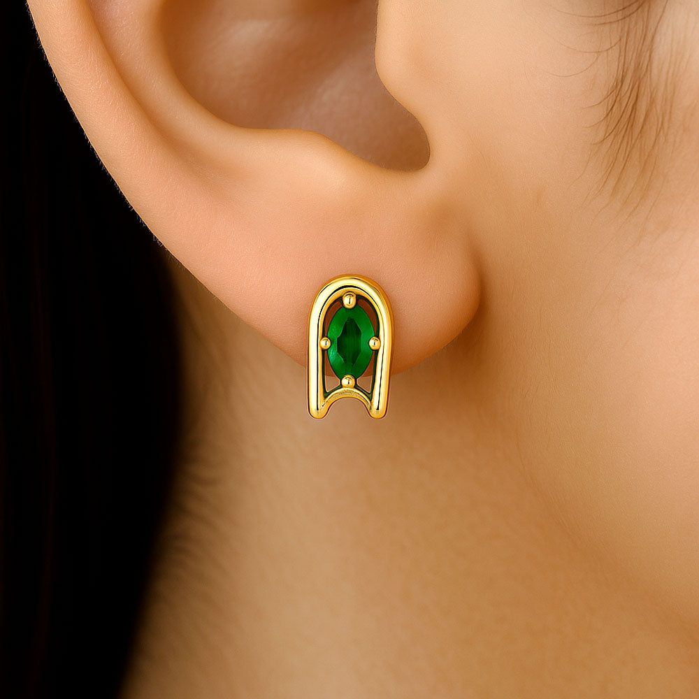 18K Gold Over Brass Oval Cut Gemstones Stud Earrings Jewelry EM-1297 TGE1042