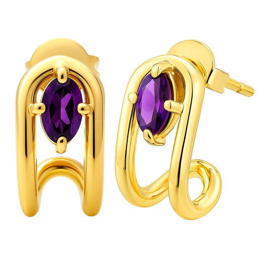 18K Gold Over Brass Oval Cut Gemstones Stud Earrings Jewelry EM-1297 TGE1042