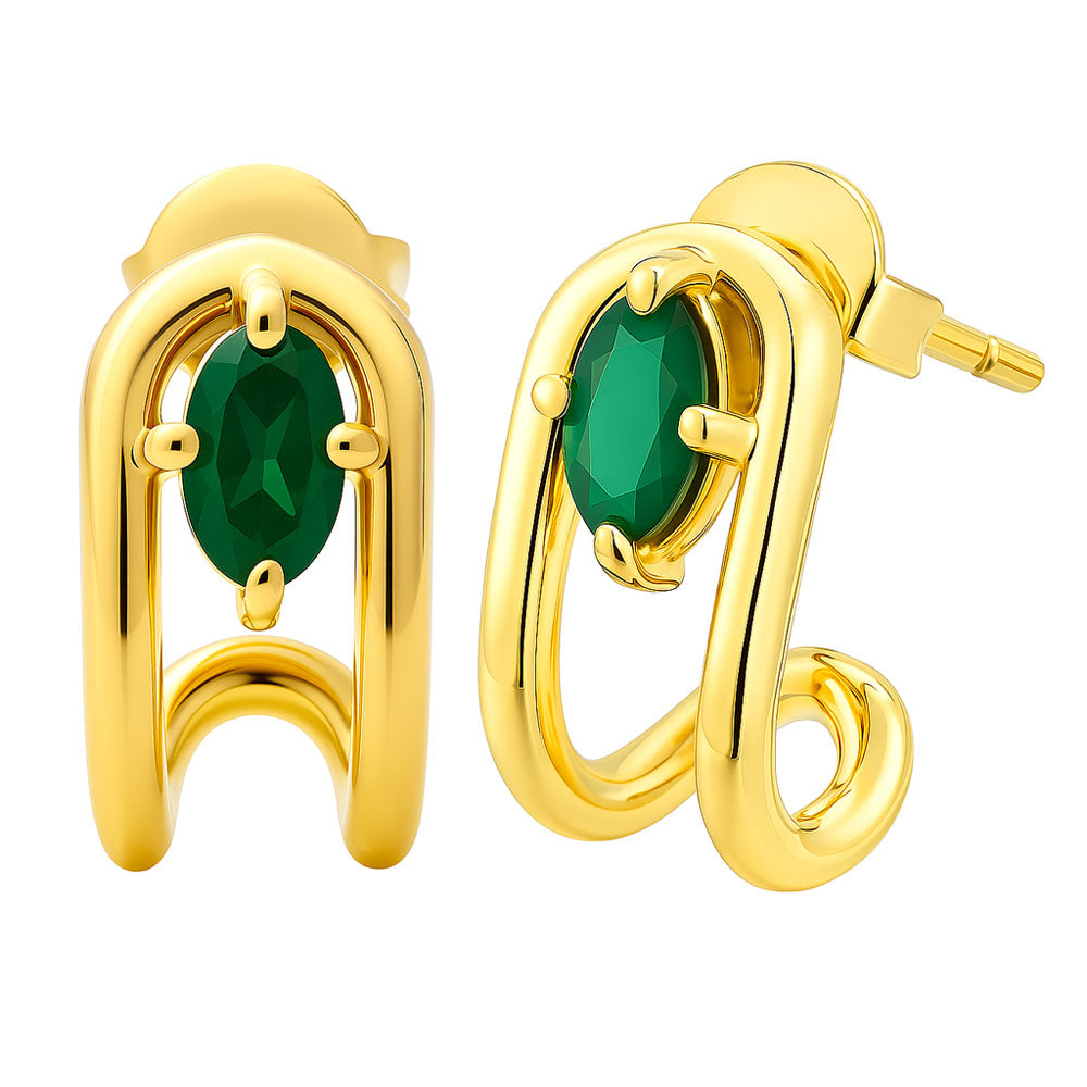 18K Gold Over Brass Oval Cut Gemstones Stud Earrings Jewelry EM-1297 TGE1042