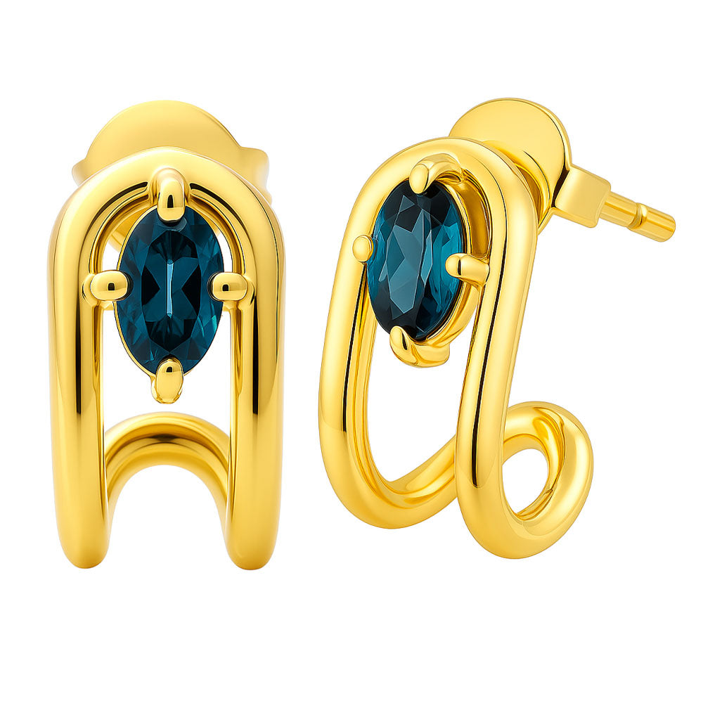 18K Gold Over Brass Oval Cut Gemstones Stud Earrings Jewelry EM-1297 TGE1042