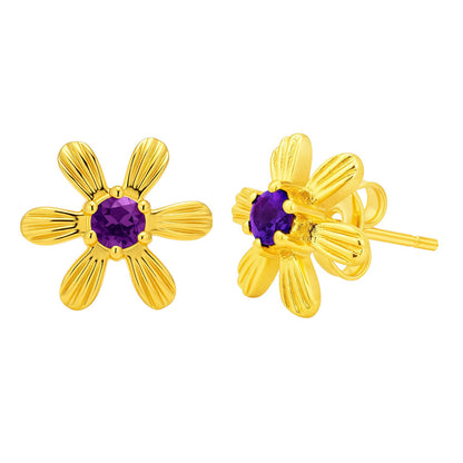 18K Gold Over Brass Round Cut Gemstones Stud Earrings Jewelry EM-1287 TGE1043