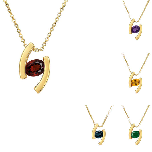 18K Gold Over Brass Oval Cut Gemstones Necklace Jewelry EN-1037 TGN1009-0