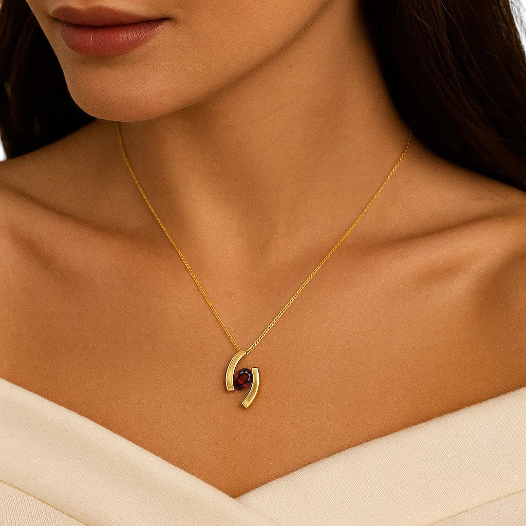 18K Gold Over Brass Oval Cut Gemstones Necklace Jewelry EN-1037 TGN1009-3