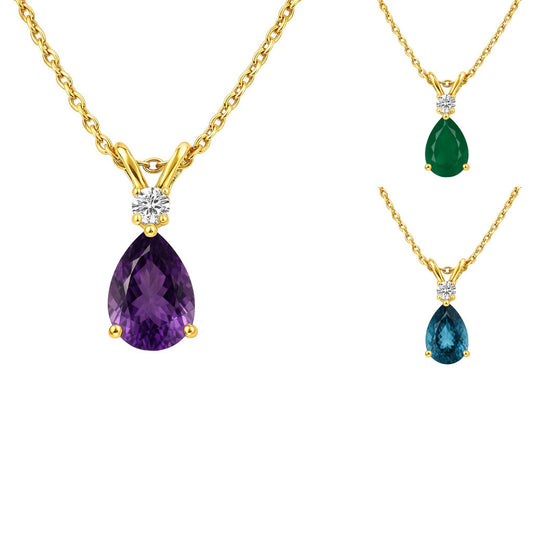 18K Gold Over Brass Pear Cut Gemstones Necklace Jewelry EN-1040 TGN1011-0