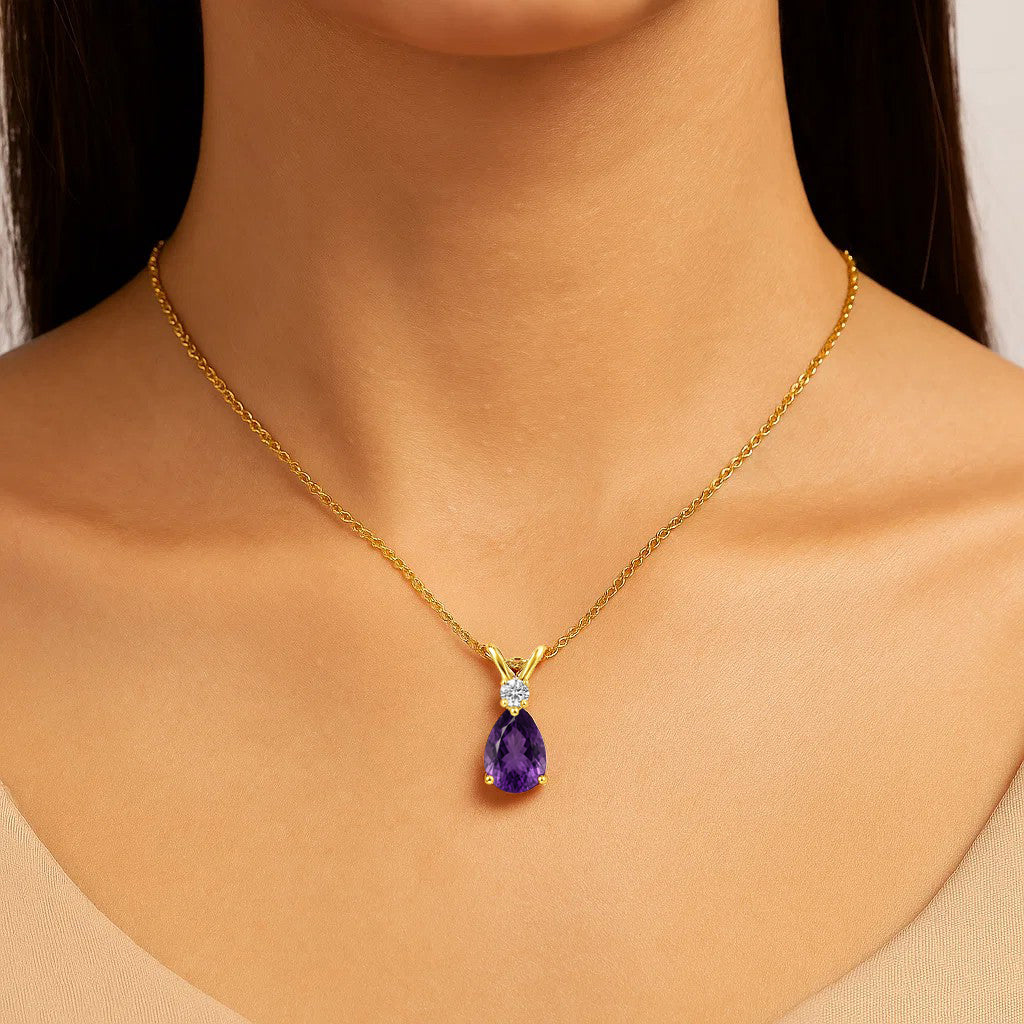 18K Gold Over Brass Pear Cut Gemstones Necklace Jewelry EN-1040 TGN1011-3