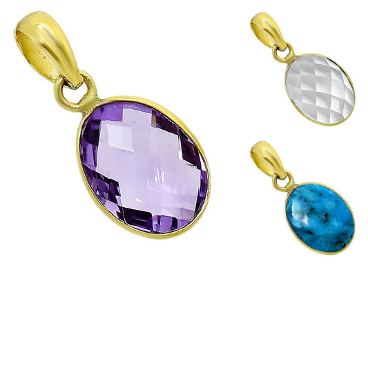 18K Gold Over Brass Natural Gemstones Oval Shape Pendant Jewelry TGP1001 PM-1001