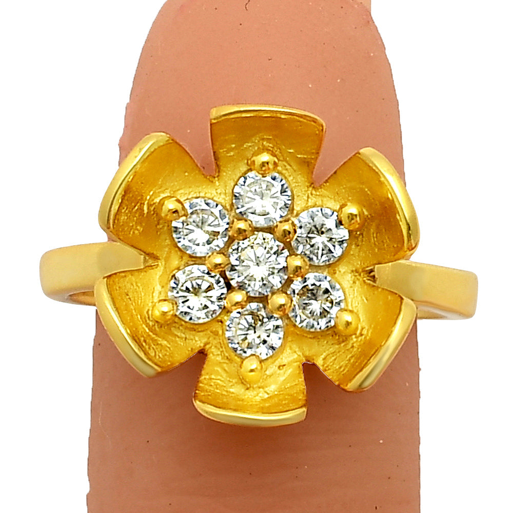 18K Gold Over Brass Adjustable Floral - White Zircon Ring s.6 Jewelry TGR1016 RM-1755