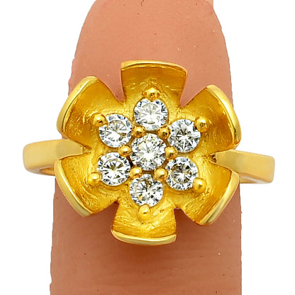 18K Gold Over Brass Adjustable Floral - White Zircon Ring s.6 Jewelry TGR1016 RM-1755