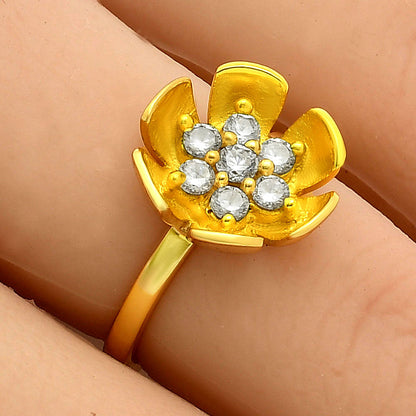 18K Gold Over Brass Adjustable Floral - White Zircon Ring s.6 Jewelry TGR1016 RM-1755