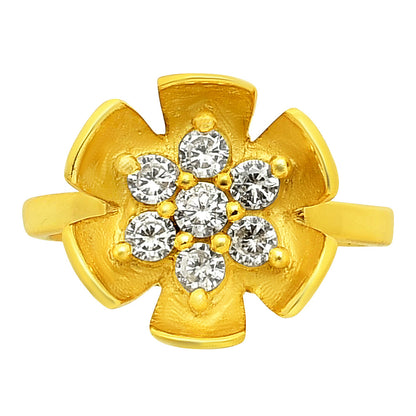 18K Gold Over Brass Adjustable Floral - White Zircon Ring s.6 Jewelry TGR1016 RM-1755