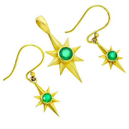 18K Gold Over Brass Natural Gemstones Round Shape Jewelry Set TGT1001 TM-1009