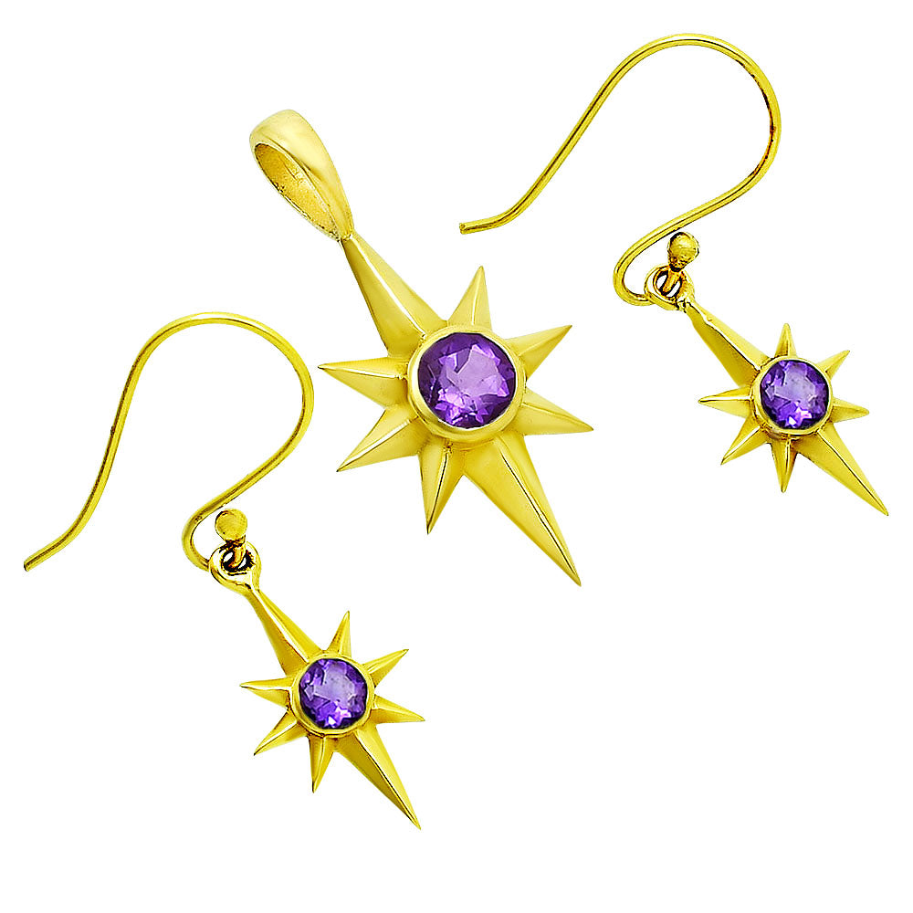 18K Gold Over Brass Natural Gemstones Round Shape Jewelry Set TGT1001 TM-1009