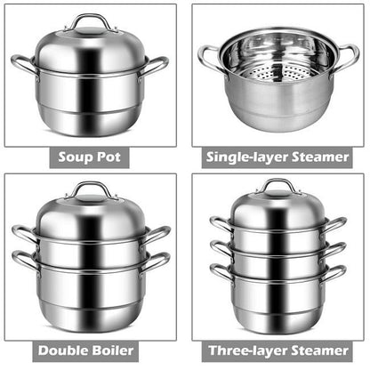 3 Tier Large Stainless Steel Steamer Cookware Set