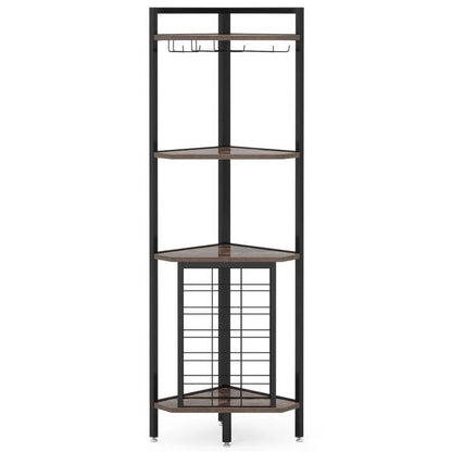 Industrial Corner Wine Rack Storage Shelving Unit with Glass Holders