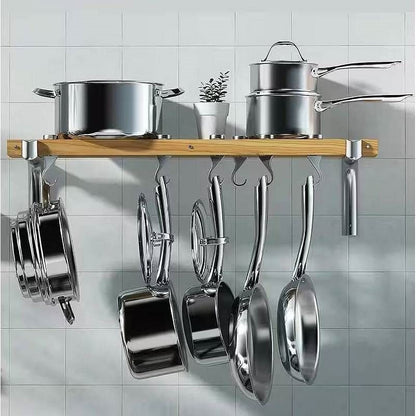 36-inch x 8-inch Wall Mounted Metal Wood Pot Rack with 6 Swivel Hooks