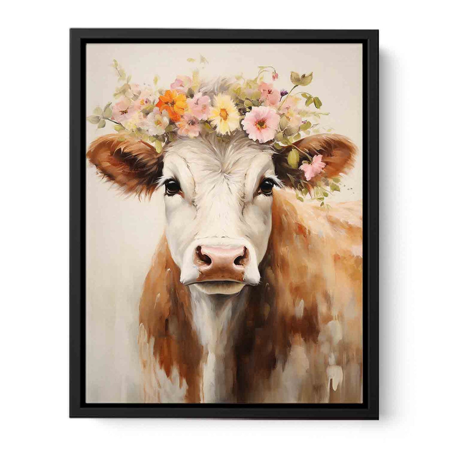 Brown Cow Canvas Painting Artwork