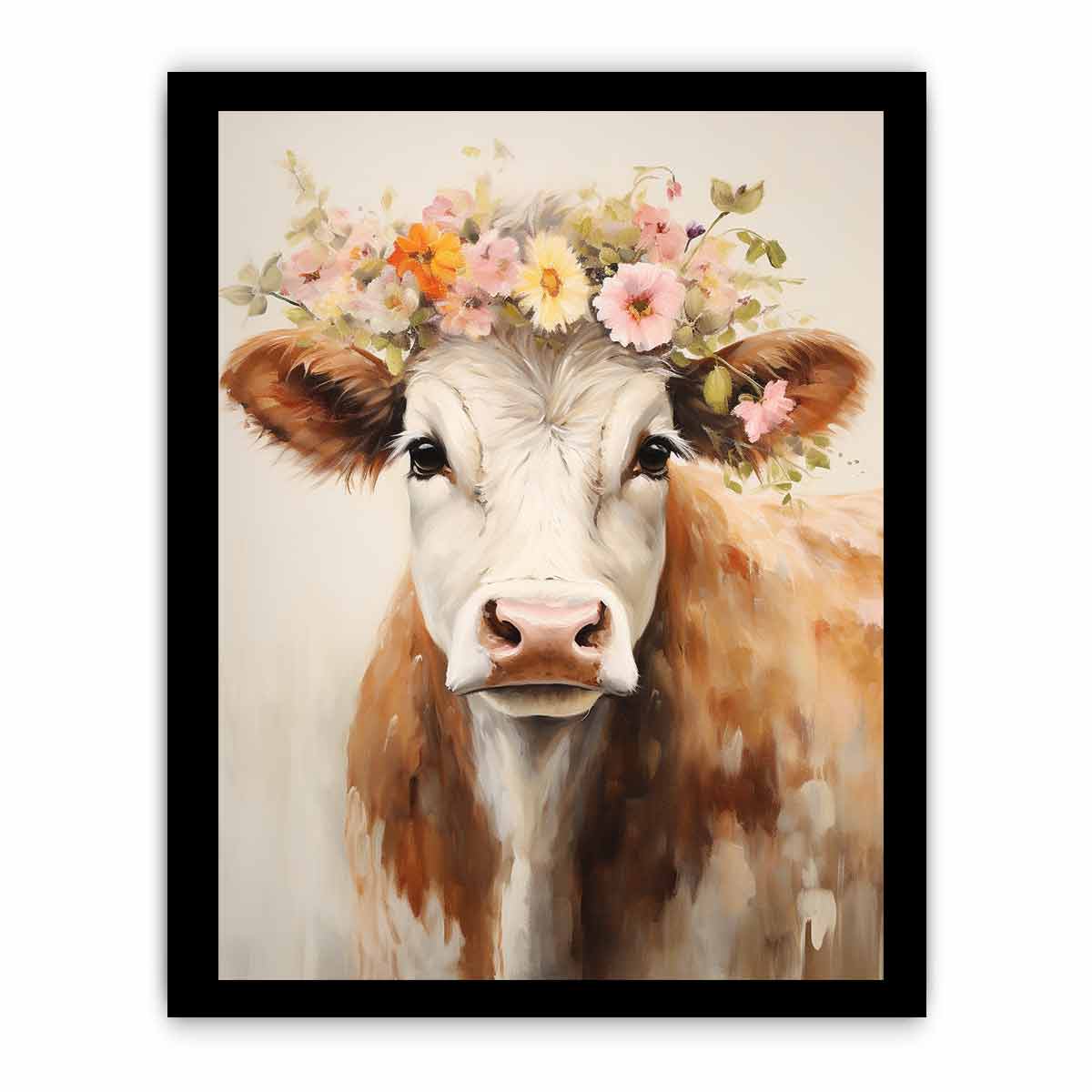 Brown Cow Canvas Painting Artwork