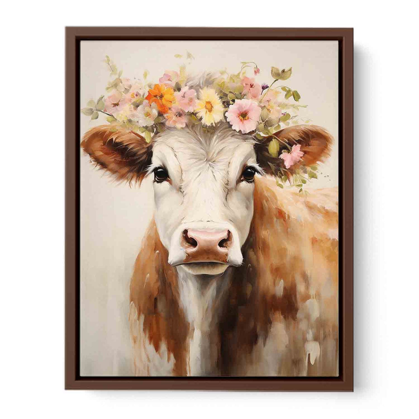 Brown Cow Canvas Painting Artwork