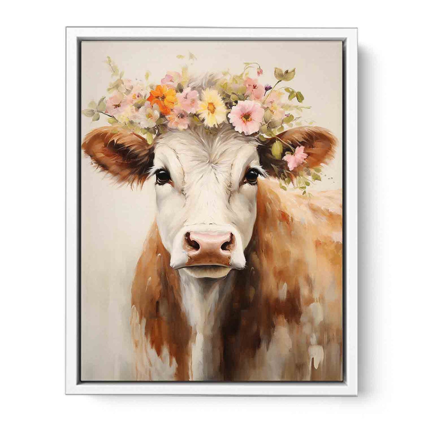 Brown Cow Canvas Painting Artwork