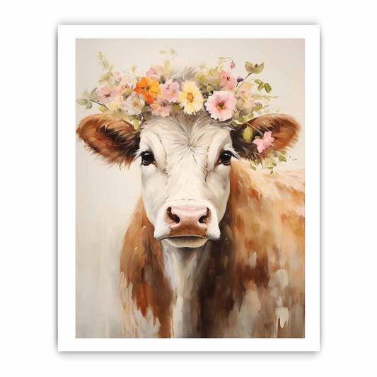 Brown Cow Canvas Painting Artwork