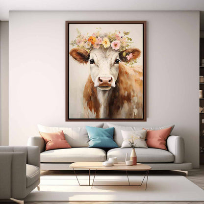 Brown Cow Canvas Painting Artwork