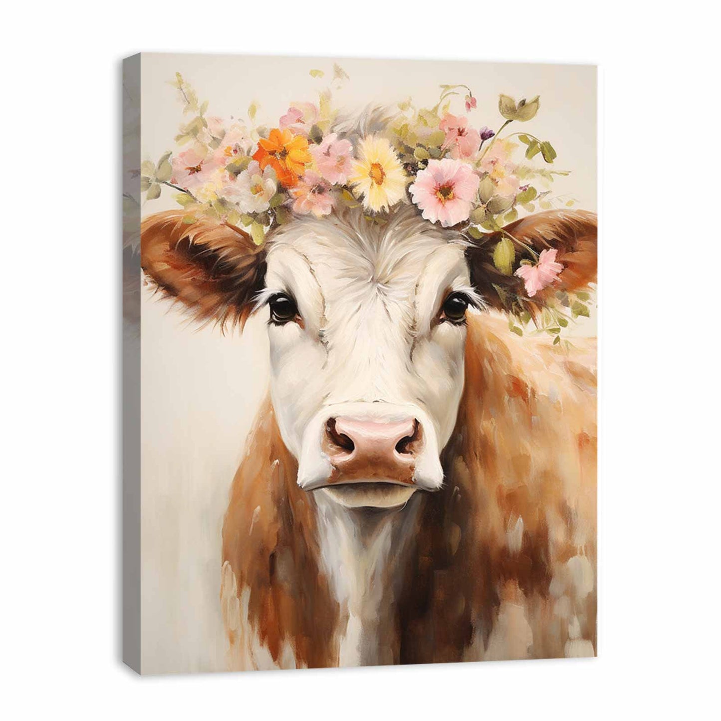 Brown Cow Canvas Painting Artwork
