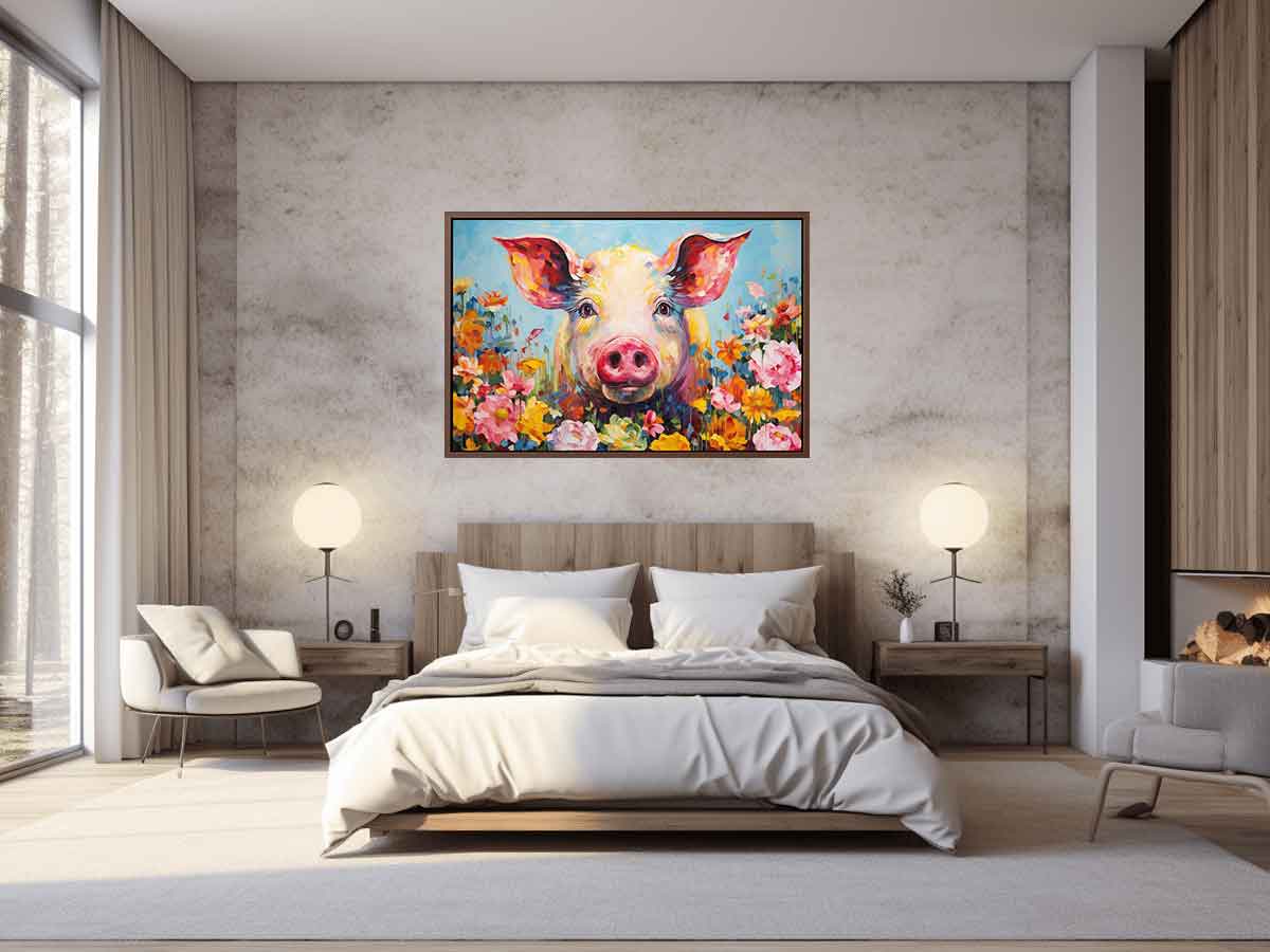 Pig & Flowers Canvas Painting