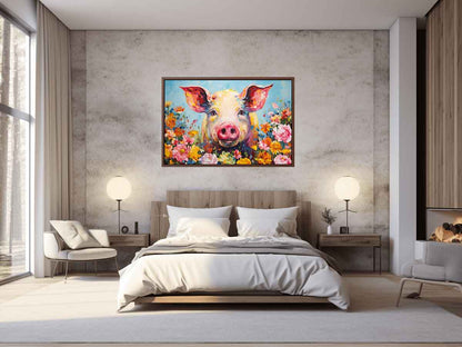 Pig & Flowers Canvas Painting