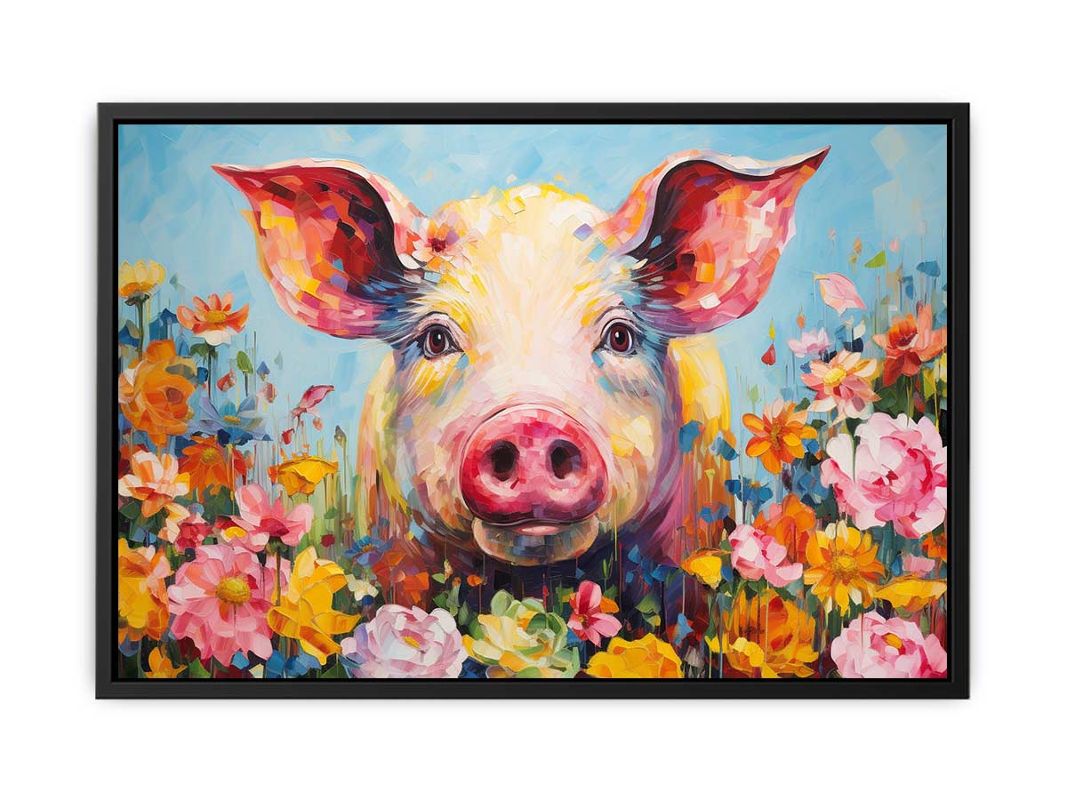 Pig & Flowers Canvas Painting