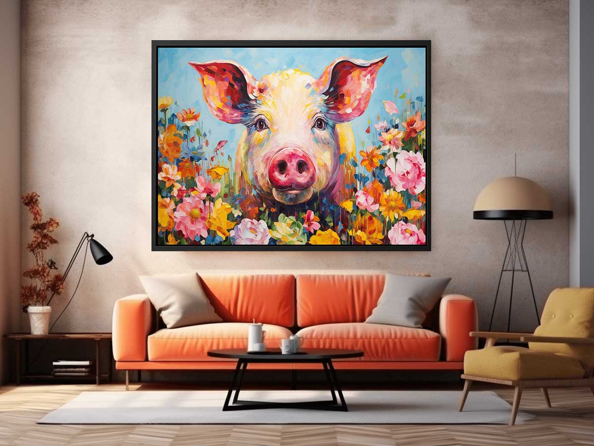Pig & Flowers Canvas Painting