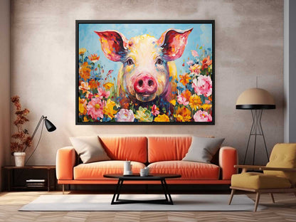Pig & Flowers Canvas Painting