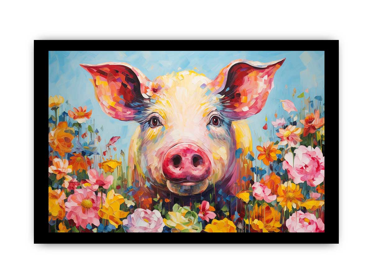 Pig & Flowers Canvas Painting