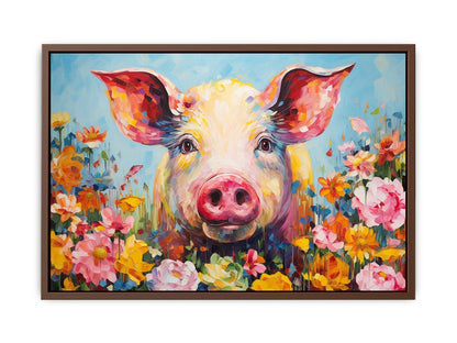 Pig & Flowers Canvas Painting