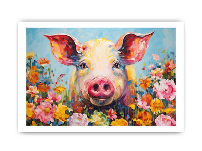 Pig & Flowers Canvas Painting