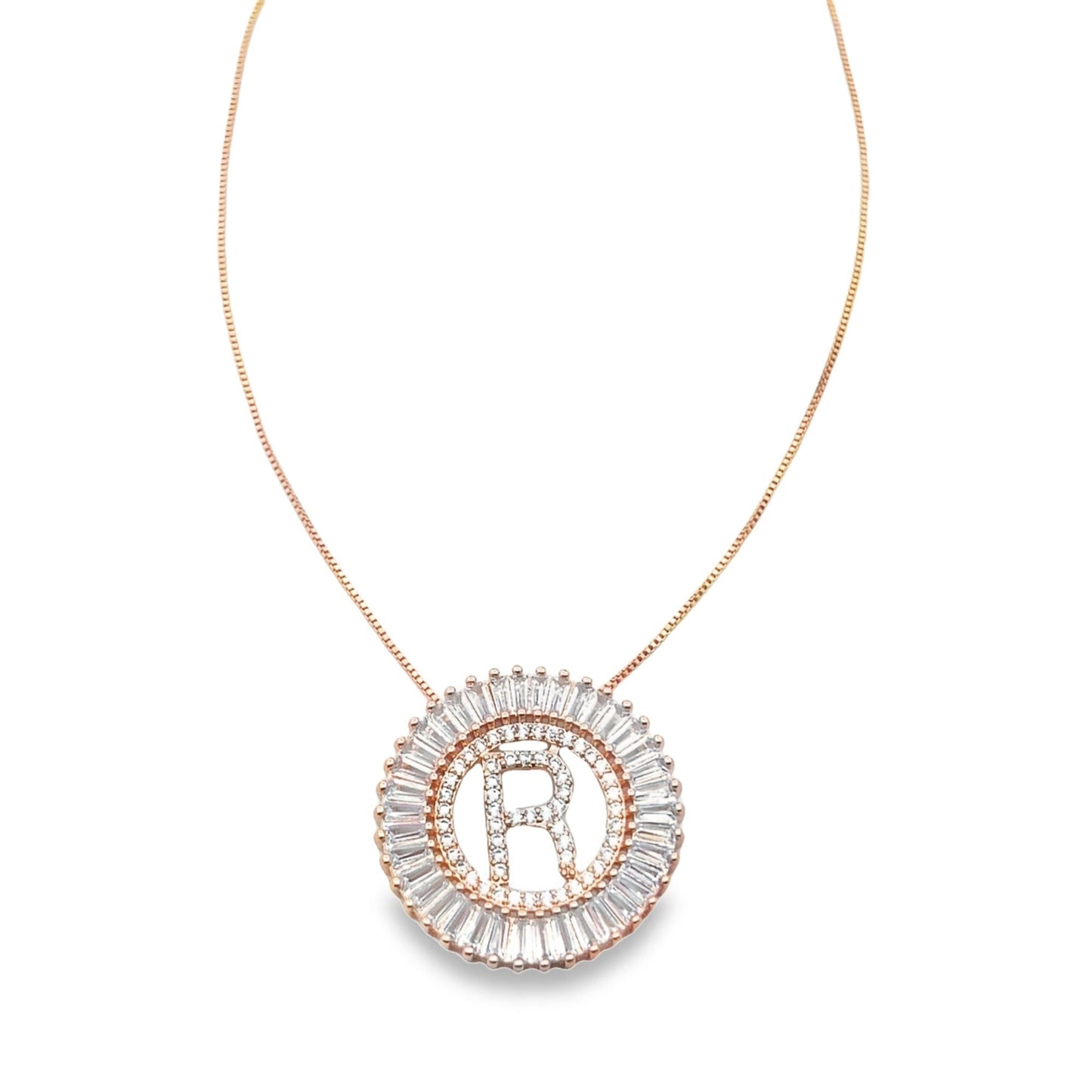 Initial Name Necklace With Multi Color CZ Cubic Zirconia Stones (G68)