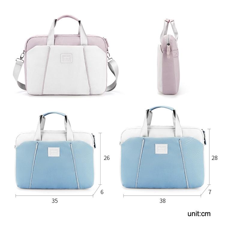 NNEDSZ Computer Handheld Messenger Bag For Apple Macbook / Huawei / Xiaomi / Basne - Ladder Tape Light Blue + Gray Pu Power Package