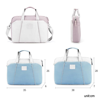 NNEDSZ Computer Handheld Messenger Bag For Apple Macbook / Huawei / Xiaomi / Basne - Ladder Tape Light Blue + Gray Pu Power Package