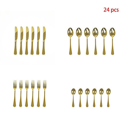 NNEDSZ 24-piece Gold Cutlery Flatware Stainless Steel Silverware Set Reflective Mirror Finish
