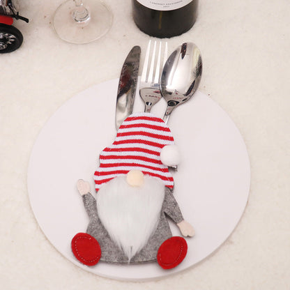 NNEDSZ Christmas Gnome Cutlery Holder – Red Striped Hat Silverware Pouch for Festive Table Decor 10 pieces