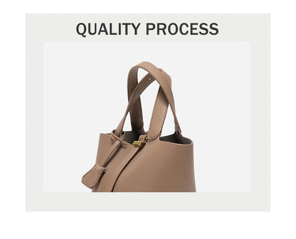 NNEDSZ Grey Elegant Women's Leather Tote Handbag with Gold Lock Detail