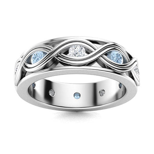 Aquamarine Wave Band Ring – Sterling Silver