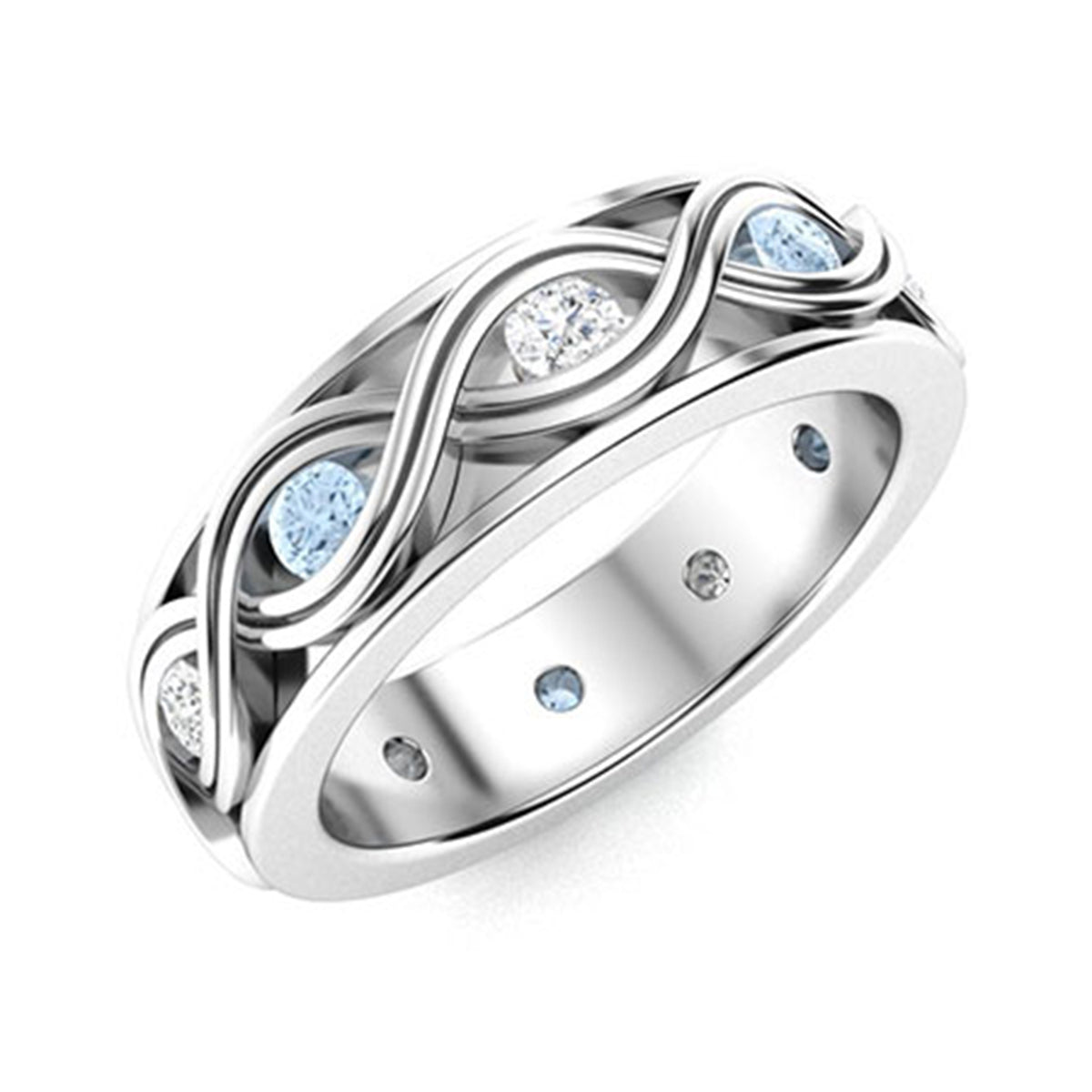 Aquamarine Wave Band Ring – Sterling Silver