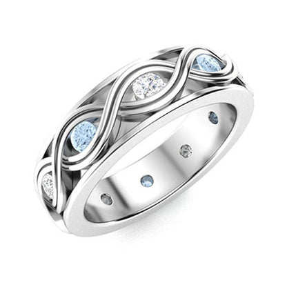 Aquamarine Wave Band Ring – Sterling Silver