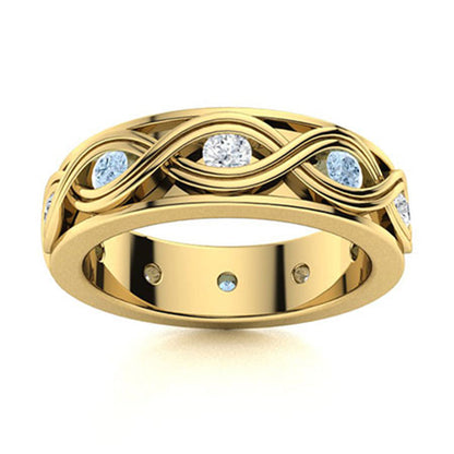 Aquamarine Wave Band Ring – Sterling Silver