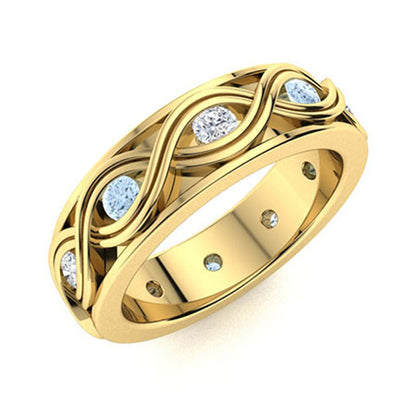 Aquamarine Wave Band Ring – Sterling Silver