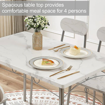 Modern 5-Piece Dining Set with White Faux Marble Top Table and 4 Chairs
