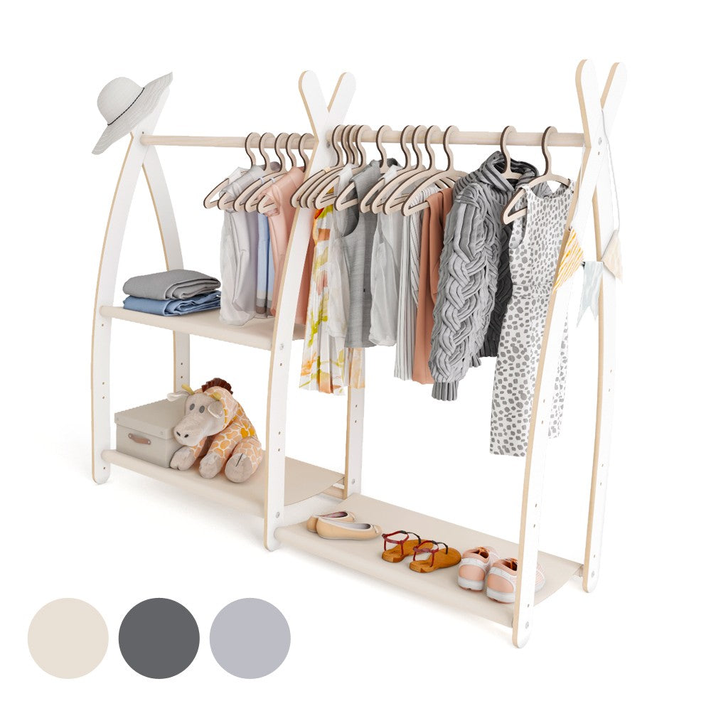 MAMOI® Children clothes rail Beige 95x106x32cm | Dressing up rail for kids made of Yarnwood | Baby wardrobe clothes storage modern design | Baby accessories | 100% ECO | MADE in EU