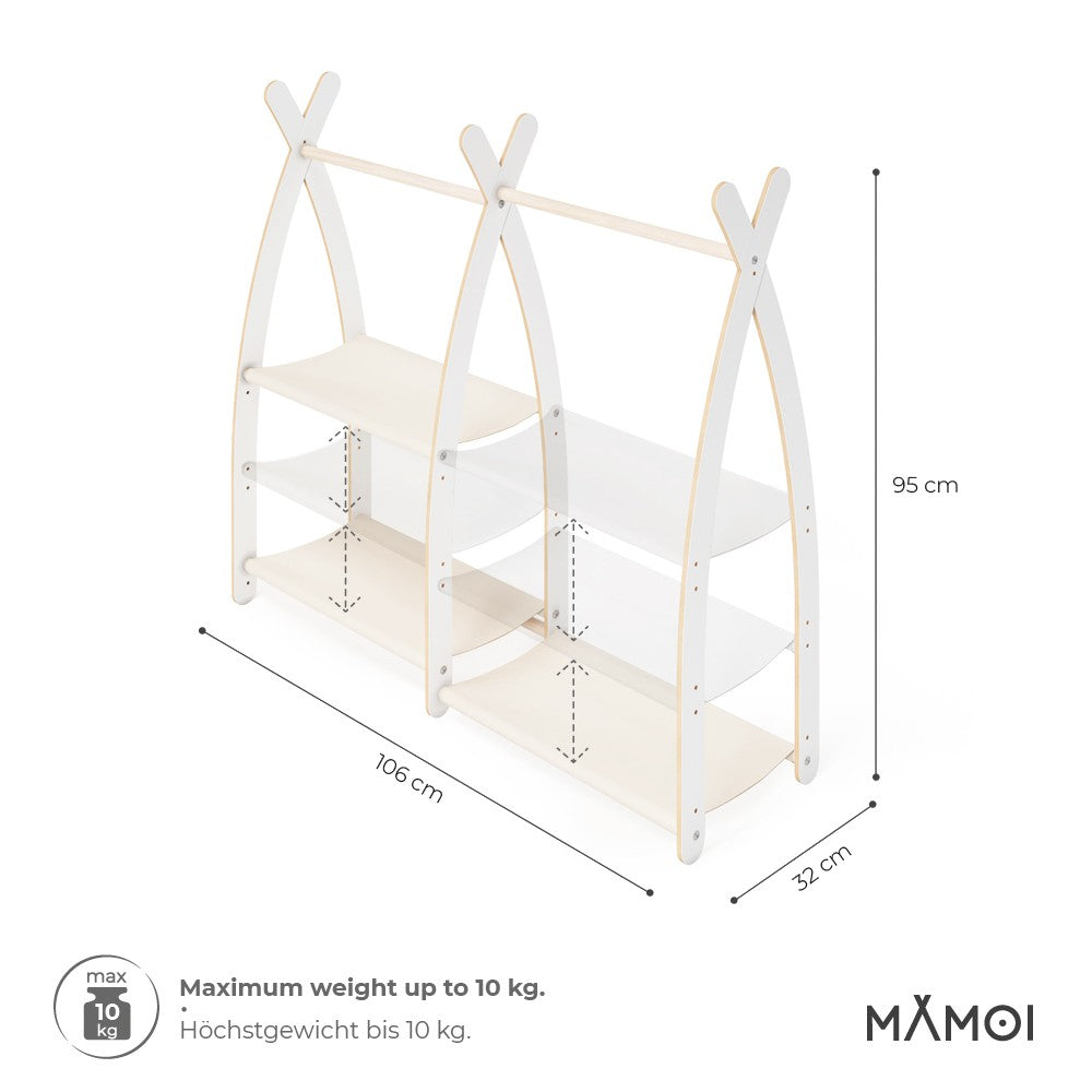 MAMOI® Children clothes rail Beige 95x106x32cm | Dressing up rail for kids made of Yarnwood | Baby wardrobe clothes storage modern design | Baby accessories | 100% ECO | MADE in EU